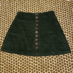Dark Green Button Down Corduroy Skirt